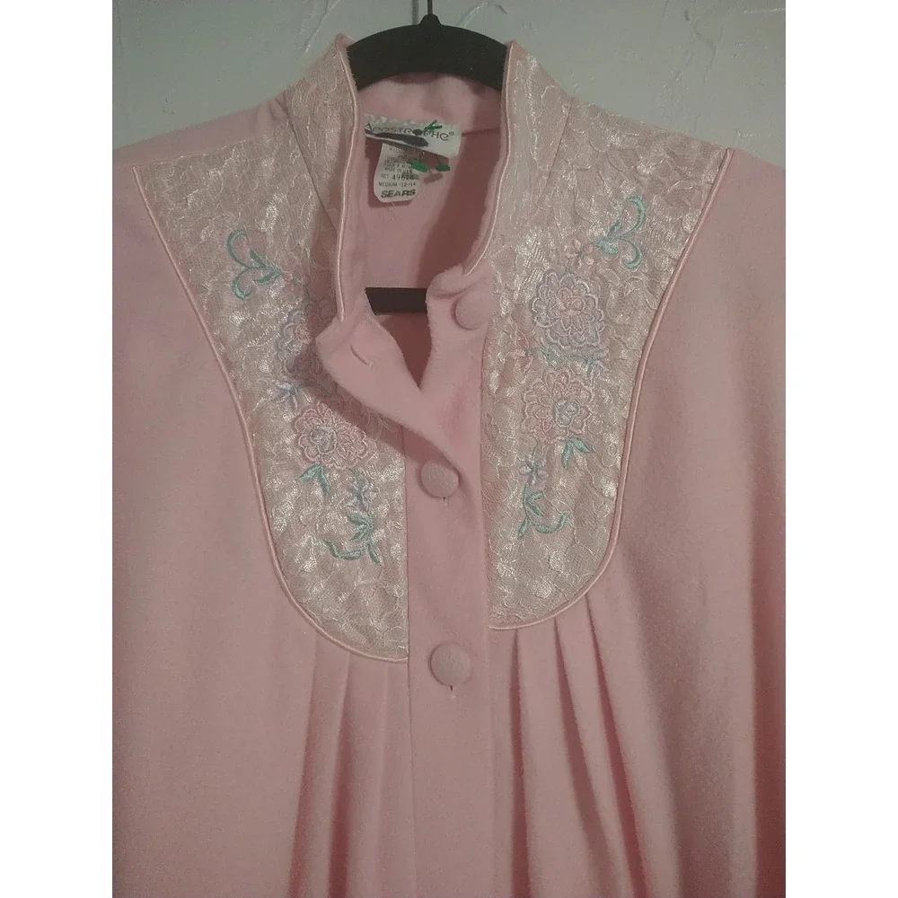 Apostrophe Robe Ladies‎ M(12-14) Pink Lace Button Down Long Sleeve Soft Sleep